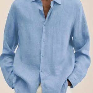 New Solid Color Long Sleeve Shirt Casual Stand Collar Shirt For Men