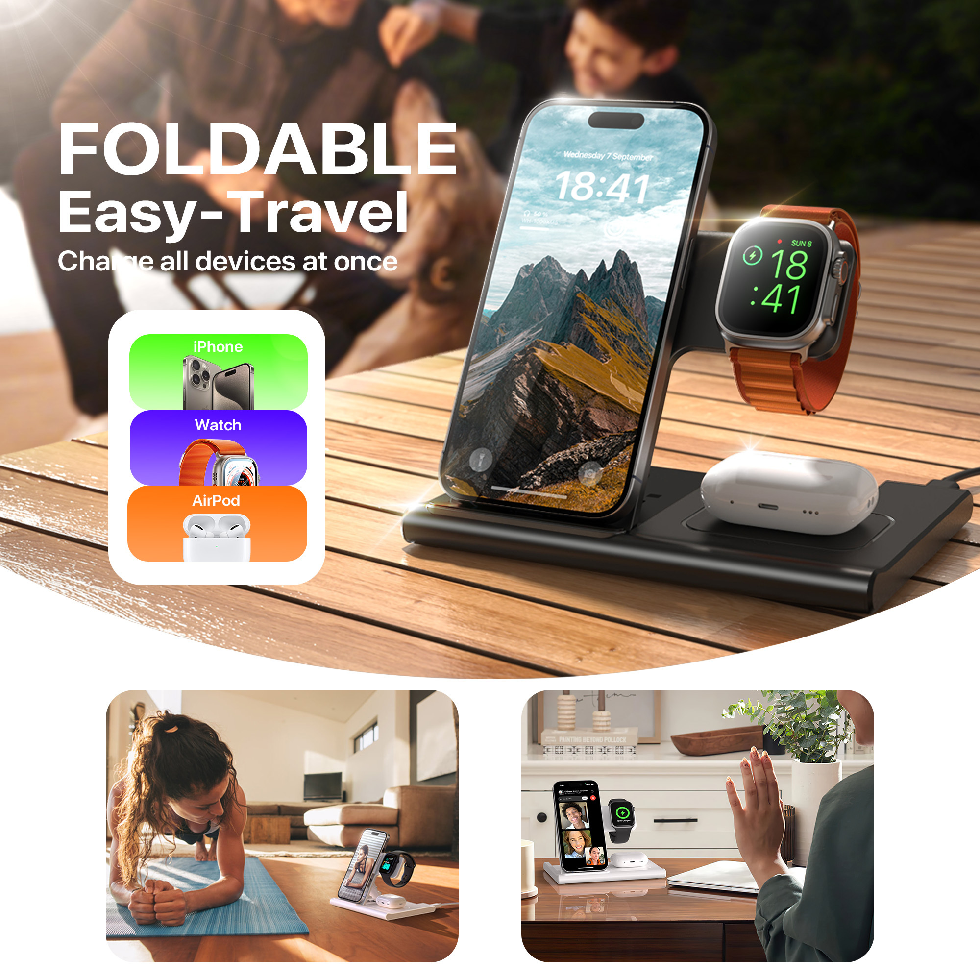 3 In 1 Wireless Charging Sation For Multiple Devices 15W Fast Charging Stand - Image 2